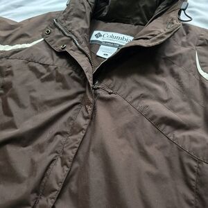 Columbia Women’s Brown Cream Waterproof Hooded Jacket Outdoor Rain Jacket Size L
